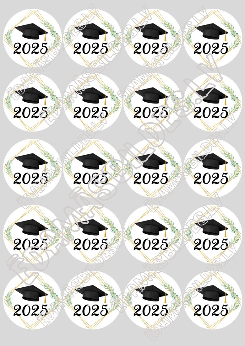 Cukura papīrs ar apdruku " Izlaidums 3", aplīši 5 cm